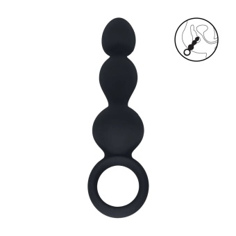 Черная анальная елочка Beaded Silicone Anal Probe with Loop