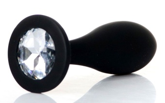 Черная анальная втулка с прозрачным кристаллом - 9,2 см.