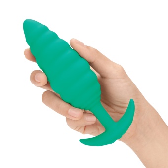 Ребристая вибропробка b-Vibe Twist Texture Plug зелёная