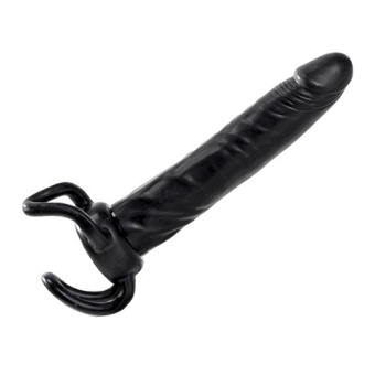 Чёрная насадка-фаллос для двойного проникновения INFLATABLE DILDO SLIM DONG  - 13,5 см.