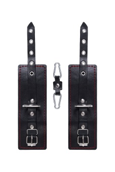 Однослойные наручники с красной строчкой Pecado BDSM черные