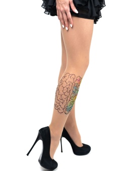 Колготки с принтом в виде мозга на правой ножке